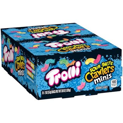 Trolli Sour Brite Crawlers Minis Candy, Sour Gummy Worms, 2 Ounce Treat-Size Pouches (Pack Of 18)