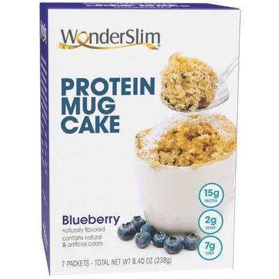 WonderSlim Protein Mug Cake, Blueberry, 7g Fiber, Low Sugar, Gluten Free, Keto Friendly &amp; Low Carb (7ct)