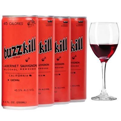 Buzzkill Wines- Non Alcoholic Cabernet Sauvignon Red Wine| Dealcoholized California Dry Red Wine, Gluten-Free, Alcohol-Free,Low Sugar, 45 Calories, Pack of 4, (8.4 fl. oz. each can) 33.8 FL Oz