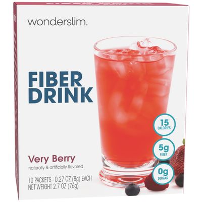 WonderSlim Fiber Drink, Very Berry, 5g Fiber, 7 Vitamins &amp; Minerals, No Fat, Gluten Free, Keto Friendly &amp; Low Carb (10ct)