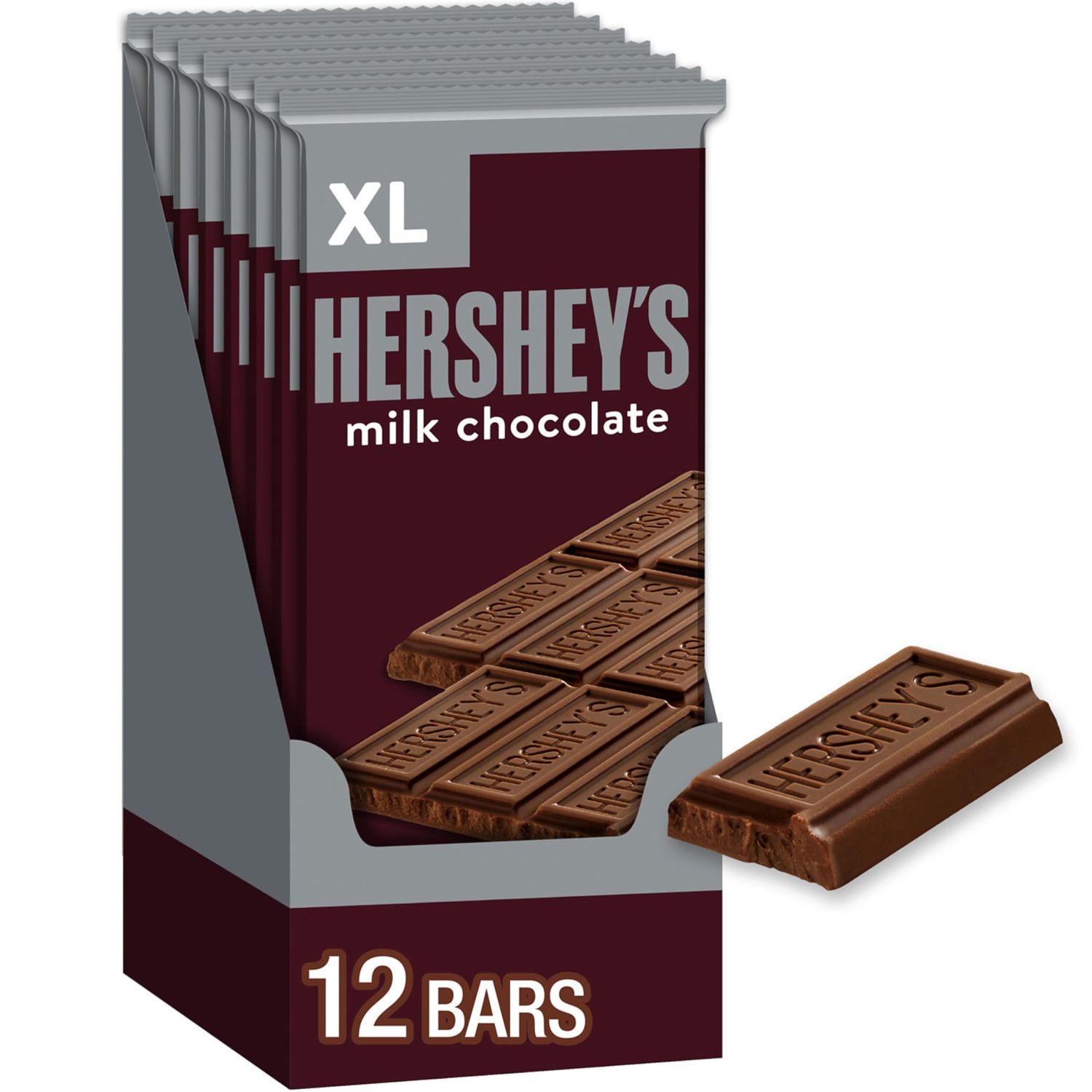 HERSHEY&#39;S Milk Chocolate XL, Christmas Candy Bars, 4.4 oz (12 Count, 16 Pieces)