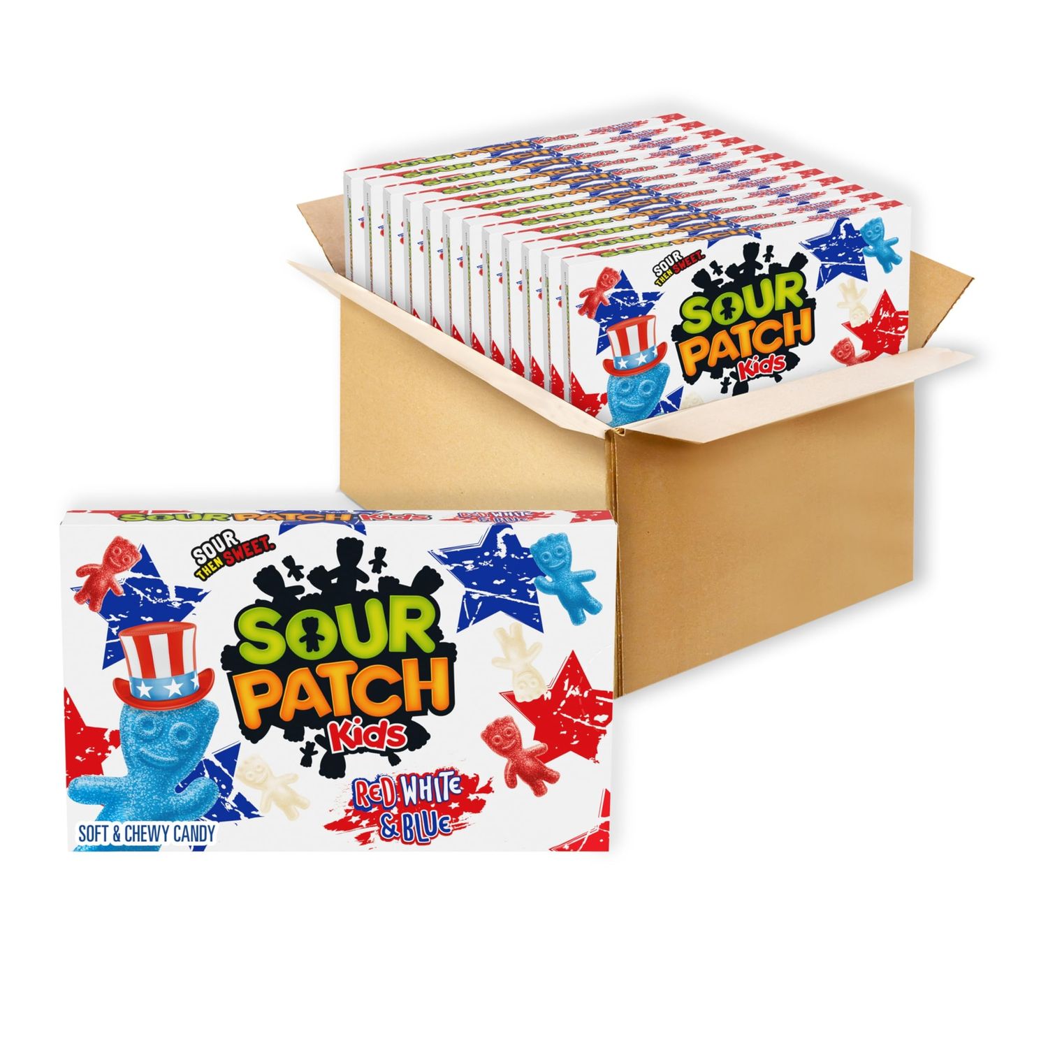 SOUR PATCH KIDS Red, White &amp; Blue Soft &amp; Chewy Candy, Bulk Candy, 12-3.08 oz Boxes