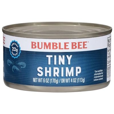 Bumble Bee Tiny Canned Shrimp, 6 oz Can - Shrimp in Water, Cooked, Peeled, Deveined - 22g Protein per Serving - Gluten Free