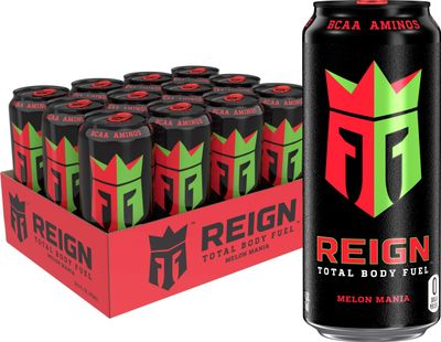 Reign Total Body Fuel, Melon Mania, Fitness &amp; Performance Drink, 16 Fl Oz (Pack of 12)