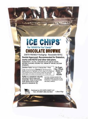 ICE CHIPS Xylitol Candy in Large 5.28 oz Resealable Pouch; Low Carb &amp; Gluten Free (Chocolate Brownie)
