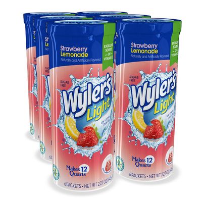 Wyler&#39;s Light Pitcher Packs (6 per canister), Strawberry Lemonade Drink Mix, includes 6 canisters (36 Total Pitcher Packs)