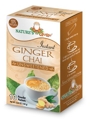 Nature&#39;s Guru Instant Ginger Chai Tea Drink Mix Unsweetened 10 Count Single Serve On-the-Go Drink Packets