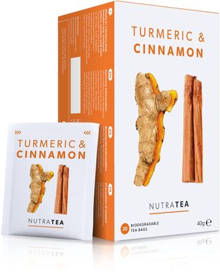 Nutra Tea - Turmeric &amp; Cinnamon Tea - 40 Tea Bags - Herbal Tea - (2 Pack)