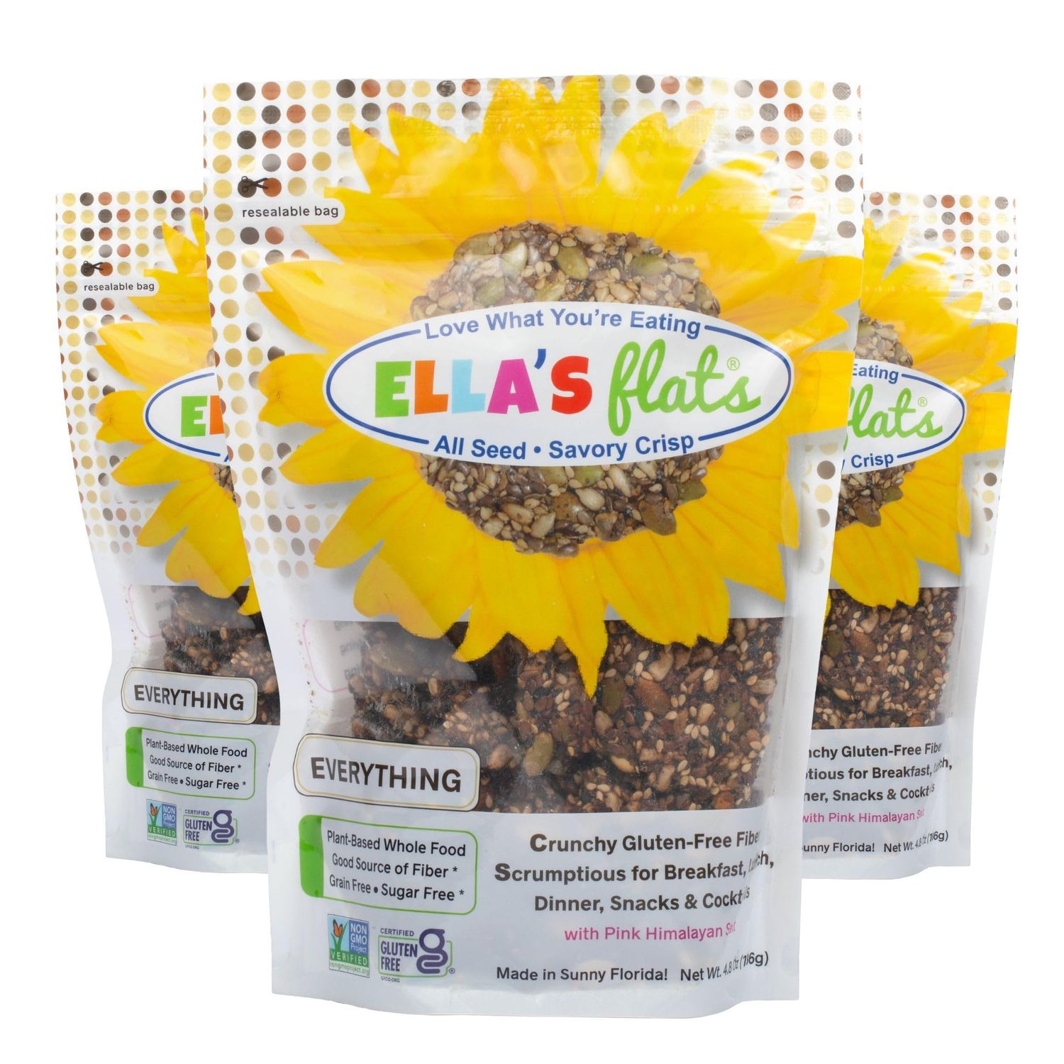 ELLAS FLATS Everything All Seed Savory Crisps - All Natural, Gluten Free, Good Source of Protein, High Fiber, Vegan and Keto Friendly (3 Pack)