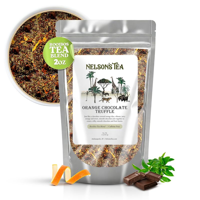 Nelson&#39;s Tea - Orange Chocolate Tea Loose Leaf - Cut &amp; Sifted Truffle Tea with Green Rooibos, Red Rooibos and Orange Peel (2 oz)