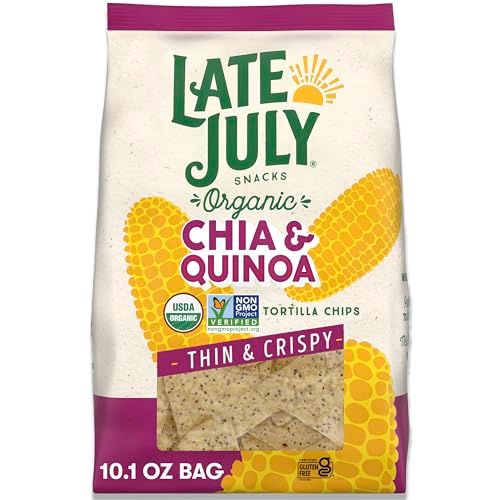 Late July Snacks Thin and Crispy Organic Tortilla Chips with Chia and Quinoa, 10.1 oz Bag (Pack of 9)