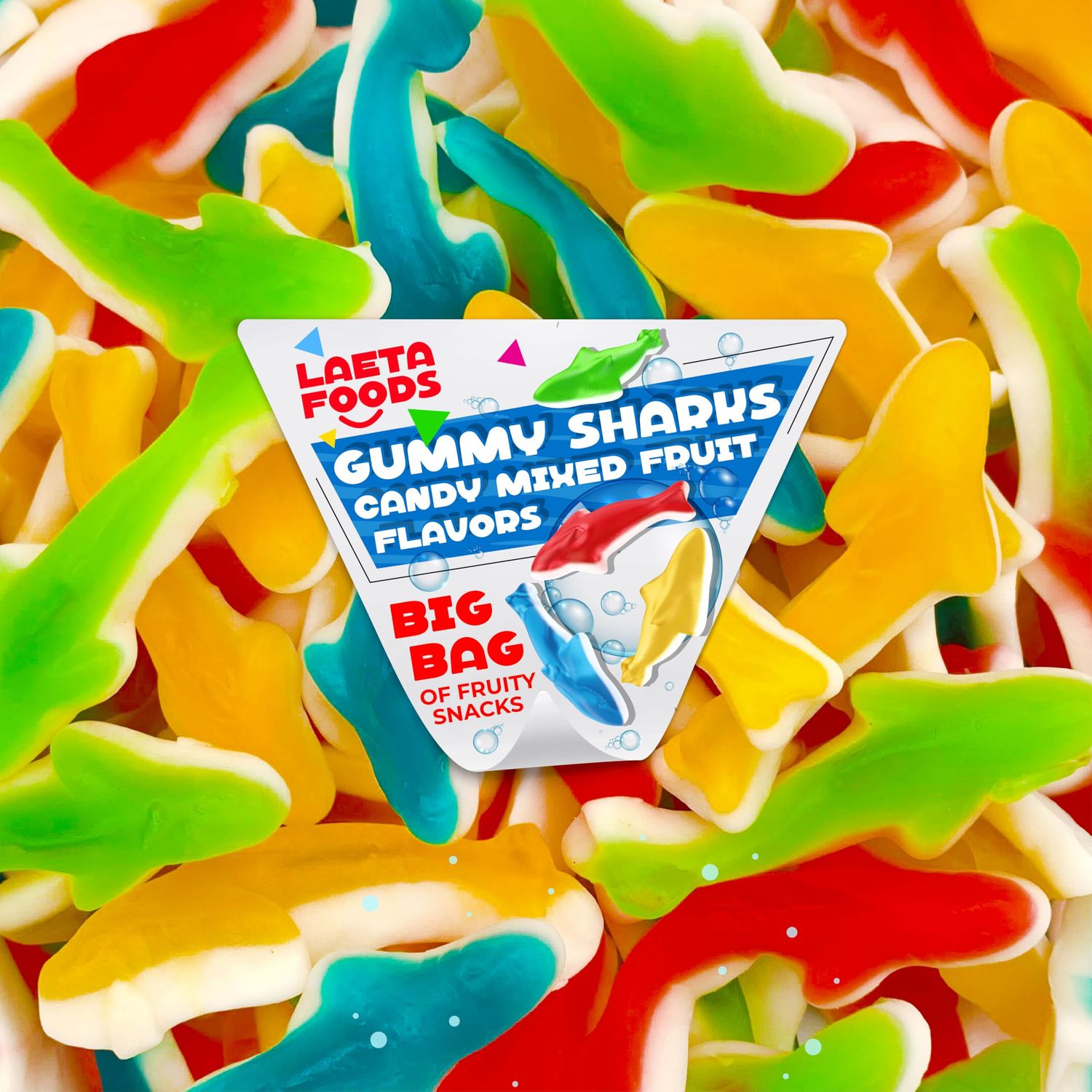 Gummy Sharks Candy, Assorted Fruit Flavors (2 Pound Bag)