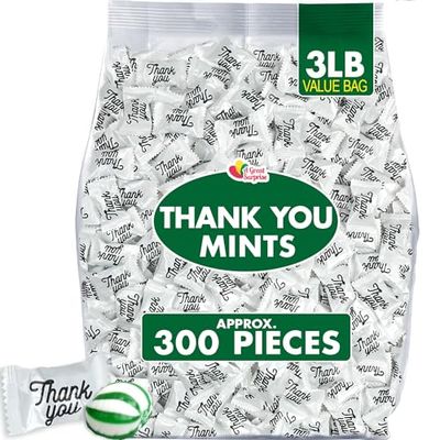 Hospitality Thank You Mints - Approx. 300 Pieces - Bulk Mints Individually Wrapped - Wedding Mints Candy - After Dinner Mint Hard Candy, Party Favors - 3 Pounds - Spearmint Flavor