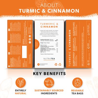 Nutra Tea - Turmeric &amp; Cinnamon Tea - 40 Tea Bags - Herbal Tea - (2 Pack)