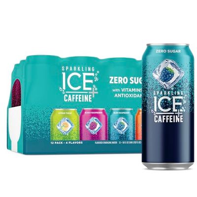 Sparkling Ice Caffeine Variety Pack, Flavored Sparkling Water, Zero Sugar, with Vitamins and Antioxidants, 16 fl oz, 12 count (Citrus Twist, Black Raspberry, Blue Raspberry, Strawberry Citrus)