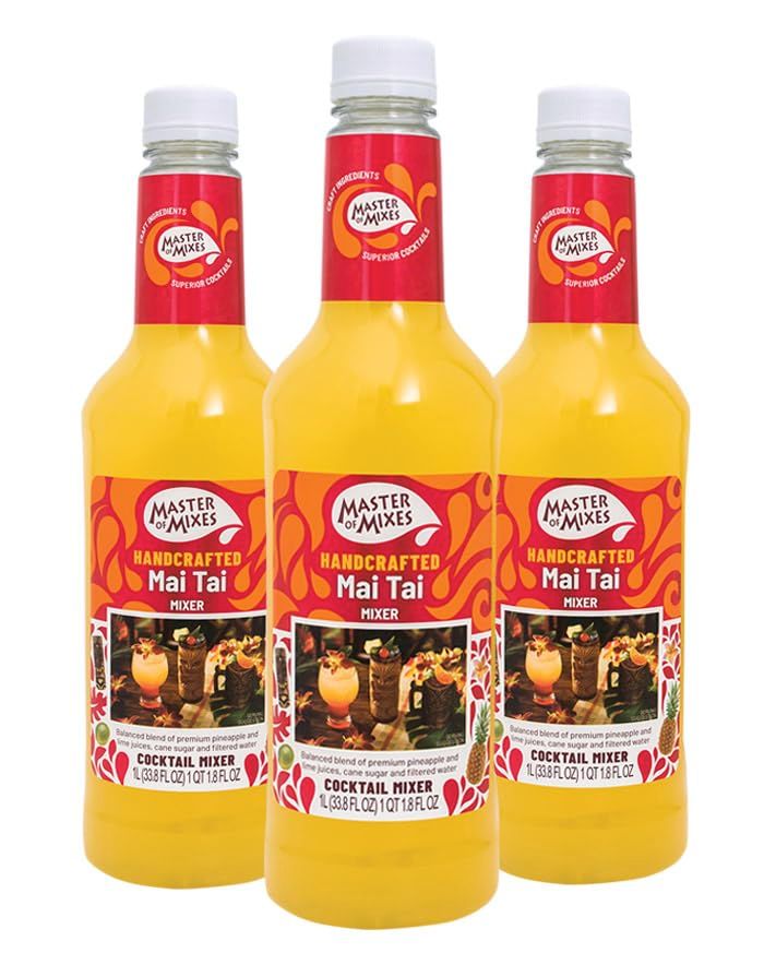 Master of Mixes Mai Tai Drink Mix, Ready To Use, 1 Liter Bottle (33.8 Fl Oz), Pack of 3