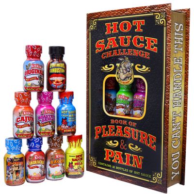Hot Sauce Challenge Book Of Pleasure &amp; Pain - 12 - 0.75 Ounce Bottles Gift Set - Perfect Premium Gourmet Hot Sauce Gift Set - Try If You Dare!