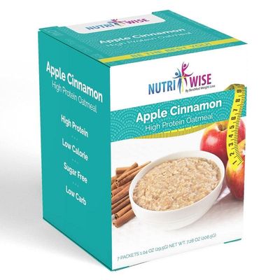 NutriWise Apples &amp; Cinnamon Oatmeal, 15g Protein | 7/Box | Weight Loss, Diet, KETO Friendly, Hunger Control, Meal Replacement