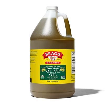 Bragg Organic Extra Virgin Olive Oil - Made with Greek Koroneiki Olives - Cold Pressed EVOO for Marinades &amp; Vinaigrettes - USDA Certified, Non-GMO, Kosher (128 Ounce)