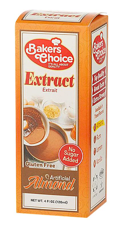 Almond Extract, 4 oz. - No Sugar Added - Artificial Flavored Baking and Cooking Ingredient - No Gluten, Non Dairy, Kosher - By Bakers Choice