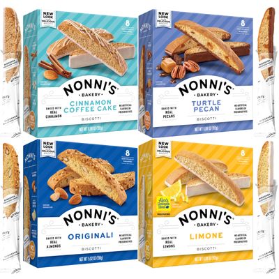 Nonni&#39;s Individually Wrapped Biscotti Italian Cookies in 4 Variety Packs - Originali, Limone, Turtle Pecan and Cinnamon Coffee Cake Made with Real Wholesome Ingredients