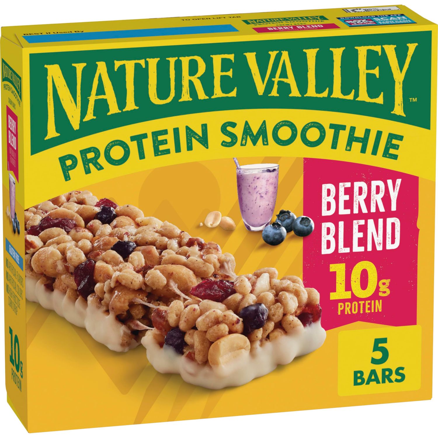 Nature Valley Protein Smoothie Chewy Snack Bars, Berry Blend Protein Bars, 5 Count, 7.1 oz