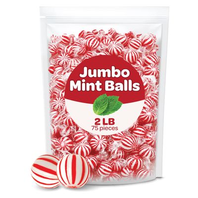 Jumbo Mint Balls Peppermint Christmas Hard Candy 2 Pounds - Individually Wrapped Bulk