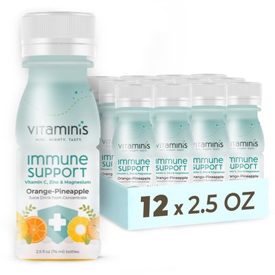 Vitaminis - Immunity Shots - Our Vitamin-Rich Orange Pineapple Juice with Vitamin C, Zinc and Magnesium, No Added Sugar &amp; Shelf Stable for Kids, Women, &amp; Men (2.5 Fl. Oz, Pack of 12)