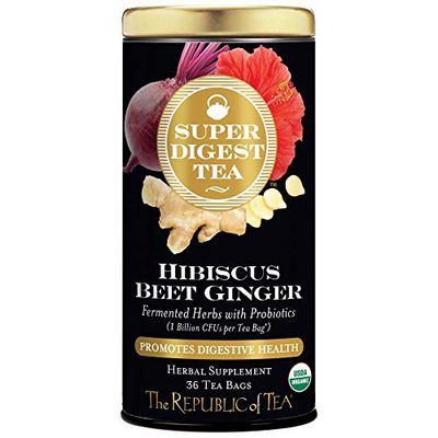 The Republic of Tea Organic Hibiscus Beet Ginger SuperDigest Tea Herbal | Probiotic Tea Bag (36 count)