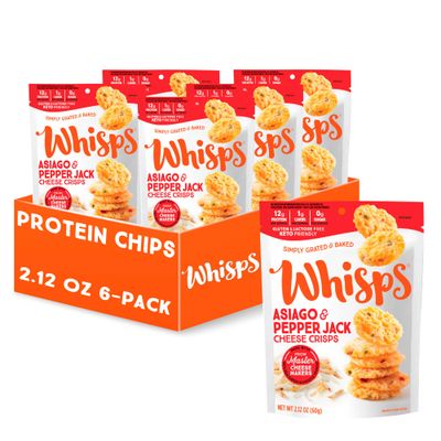 Whisps Cheese Crisps Asiago &amp; Pepper Jack | Protein Chips | Healthy Snacks | Protein Snacks, Gluten Free, High Protein, Low Carb Keto Food (2.12 Oz, 6 Pack)