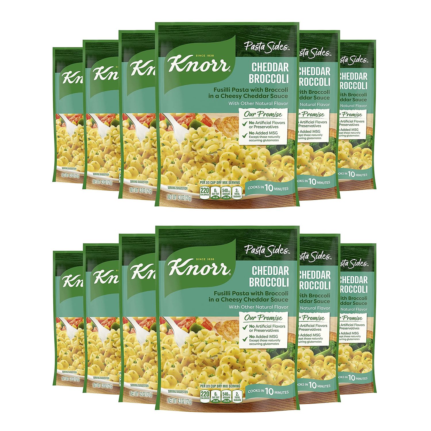 Knorr Pasta Sides For Delicious Quick Pasta Side Dishes Cheddar Broccoli Fusilli No Artificial Flavors, No Preservatives, No Added MSG 4.3 oz (Pack of 12)