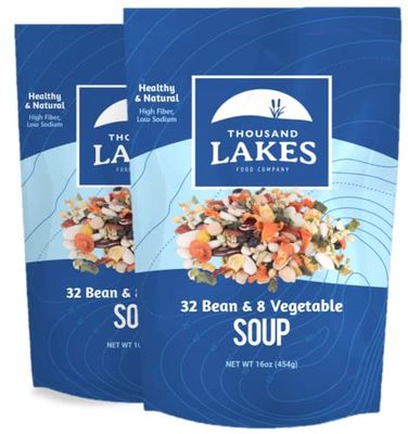 Thousand Lakes 32 Bean and 8 Vegetable Dry Soup Mix - 2-pack 16 ounces (2 pounds total) | Low Sodium | No Fat | High Fiber | 40+ Servings | Vegan