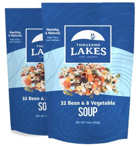 Thousand Lakes 32 Bean and 8 Vegetable Dry Soup Mix - 2-pack 16 ounces (2 pounds total) | Low Sodium | No Fat | High Fiber | 40+ Servings | Vegan