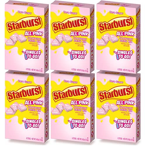Starburst Singles To Go Zero Sugar Drink Mix, Strawberry, 6 CT Per Box (Pack of 6)