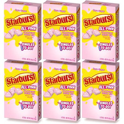 Starburst Singles To Go Zero Sugar Drink Mix, Strawberry, 6 CT Per Box (Pack of 6)