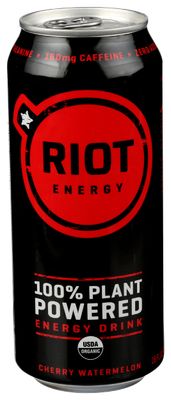 RIOT Clean Energy Drink, Cherry Watermelon, Organic, No Sugar Added, Made with Real Fruit, 100mg L-Theanine, 16 fl oz
