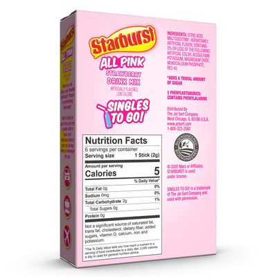 Starburst Singles To Go Zero Sugar Drink Mix, Strawberry, 6 CT Per Box (Pack of 6)