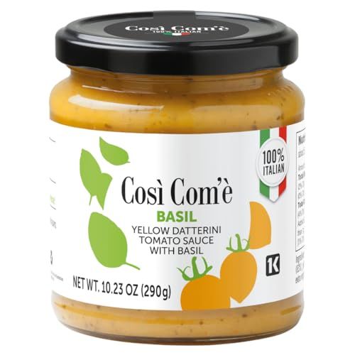 Yellow Tomato Pasta Sauce with Basil, 10.23 Oz, Made with Yellow Datterino Tomatoes, Pasta Sauce or Pizza Sauce, Non GMO, Non Preservative, Product of Italy, Cos Com&#39;