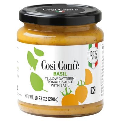 Yellow Tomato Pasta Sauce with Basil, 10.23 Oz, Made with Yellow Datterino Tomatoes, Pasta Sauce or Pizza Sauce, Non GMO, Non Preservative, Product of Italy, Cos Com&#39;
