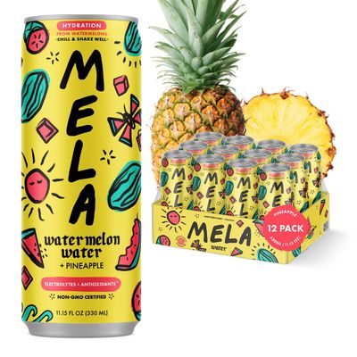 Mela Watermelon Water - Hydrating Watermelon Juice Drink w/Vitamin C, Electrolytes, &amp; Antioxidants - Non-GMO, Gluten-Free, Real Fruit Juice Watermelon Drink (Pineapple, 11.15 fl oz, 12-Pack)