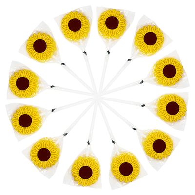 Sunflower Lollipops Suckers, Summer Birthday Party Candy Favors, Yellow Floral Decoration Lollipop, Set of 12 Individually Wrapped