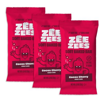 Zee Zees Cocoa Cherry Soft Baked Snack Bars, 1.3 oz, 30 pack, Nut Free, Whole Grain, Safe for School, On-The-Go, Kosher, Allergy Friendly