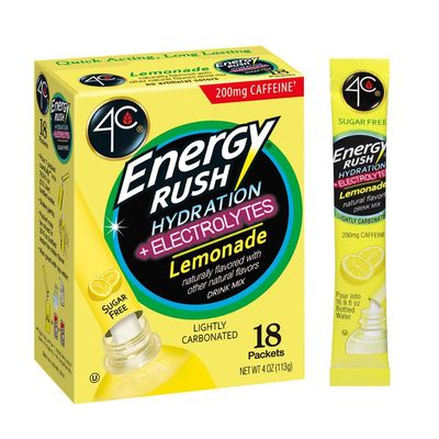 4C Energy Rush PSD with Electrolytes 18ct Lemonade, Single Serve Water Flavoring Packets, On the Go Bundle