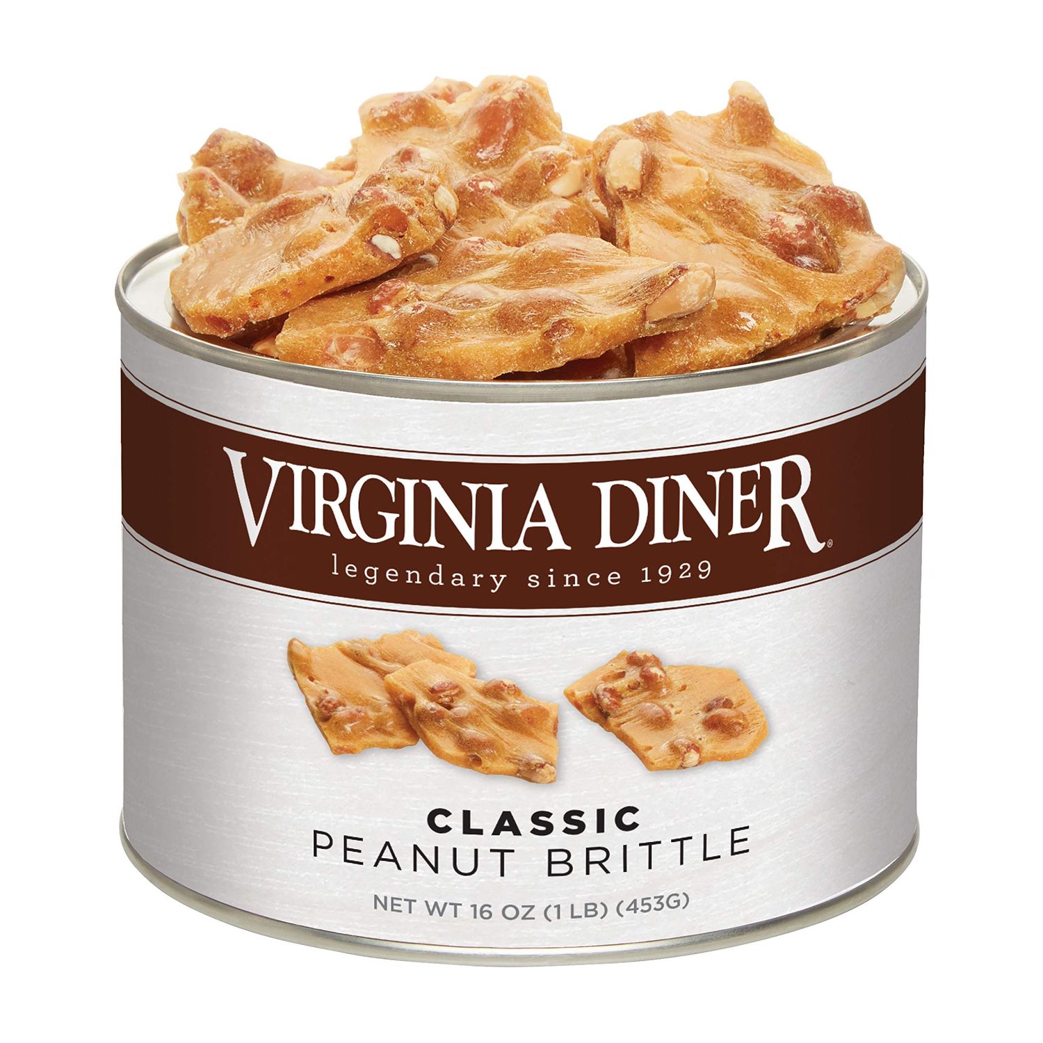 Virginia Diner - Gourmet Natural Classic Peanut Brittle (Virginia Peanuts, Pure Sugar &amp; Salt), 16 Ounce Tin