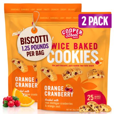 Cooper Street Cookies Twice Baked Italian Style Biscotti  Biscotti Cookie Biscuits in Delicious Orange Cranberry Flavor  Crispy Light and Healthy Cookies  Peanut  Dairy Free  20oz  2 Pack