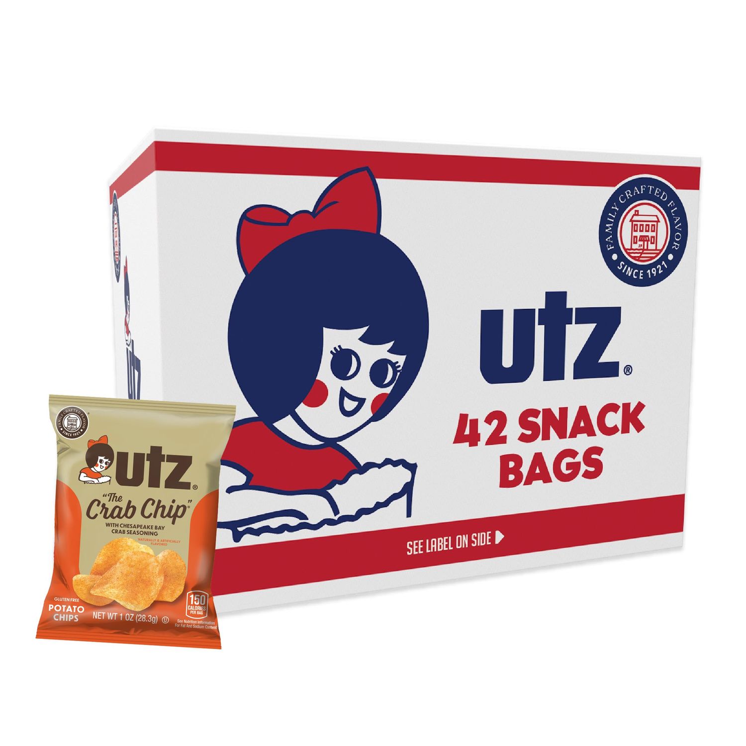 Utz Crab Chips 1 oz. Bags, 42 Count, Crispy Fresh Potato Chips, Perfect for Vending Machines, Individual Snacks to Go, Trans-Fat Free