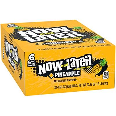 Now &amp; Later Original Taffy Chews Candy, Pineapple, 0.93 Ounce (Pack of 24)