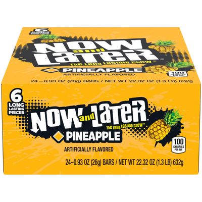Now &amp; Later Original Taffy Chews Candy, Pineapple, 0.93 Ounce (Pack of 24)