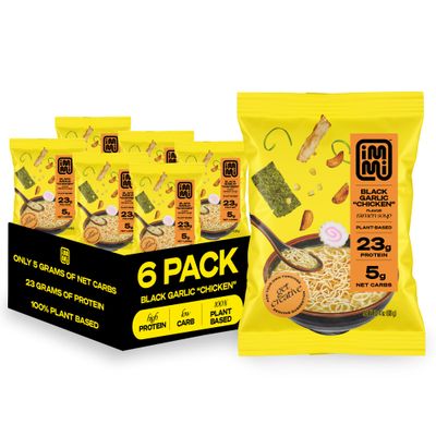 immi Black Garlic Chicken Ramen, 100% Plant Based, Keto Friendly, Low Carb, High Protein, Packaged Noodle Meal Kit, Ready to Eat, 6 Pack