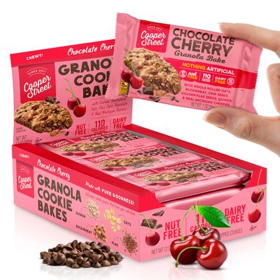 Cooper Street Granola Bakes - Chewy Breakfast Granola Bars with Chia, Flax, Buckwheat and Oats - Chocolate Cherry Individually Wrapped Nut &amp; Dairy Free On-The-Go or School Snacks - 12 Bars, 1oz each